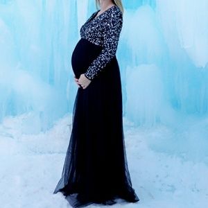 ASOS Maya Black Maternity Dress Gown Silver Sequin